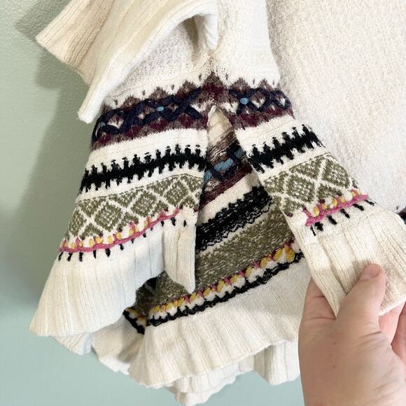 Anthropologie Sleeping on Snow Cream Wool Woodland Knitted Poncho Sweater XS - Picture 8 of 10